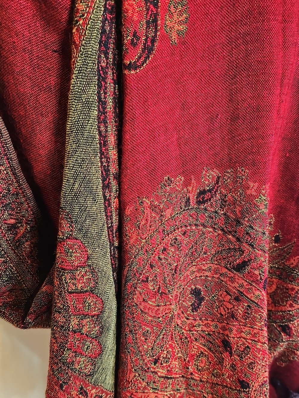 Olive Green and Burgundy Paisley Scarf